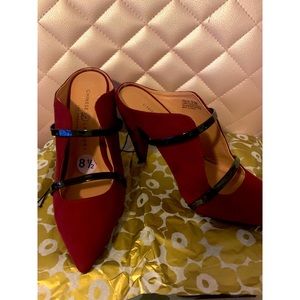 Wine color slip on heels